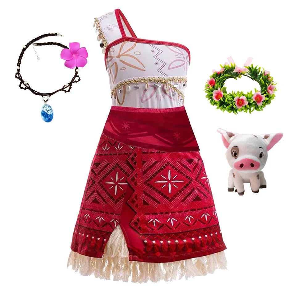 Meninas Novo Filme Moana 2 Vestido Festa de Halloween Fantasia de Aventura Menina Princesa Roupas Chiques Crianças Vaiana Pua Porco Roupa