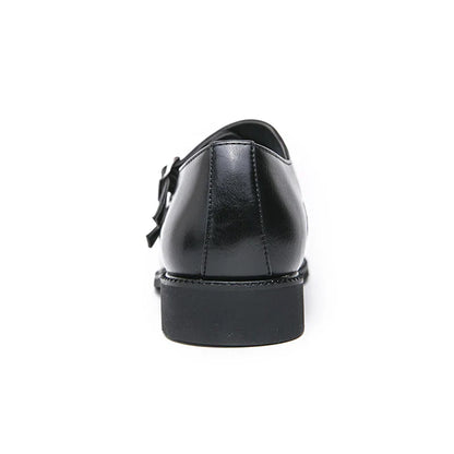 Sapato Social Clássico Retrô Masculino Modelo Monk de Couro com Fivela Bico Fino para Escritório Casamento Confortável