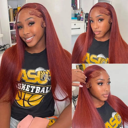 Reddish Brown Straight 13x4 HD Lace Front Human Hair Wigs Brazilian Remy Pre Plucked 30 inch Colored Lace Frontal Wig for Women