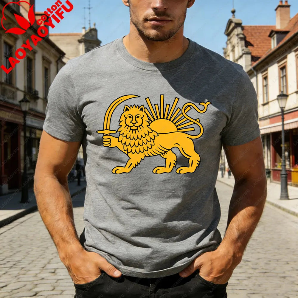 Lion and Sun Iran Persian Flag Iran Tshirt Khorshid Graphic T-Shirt Daily Life Casual Men Women Unisex Cotton Streetwear