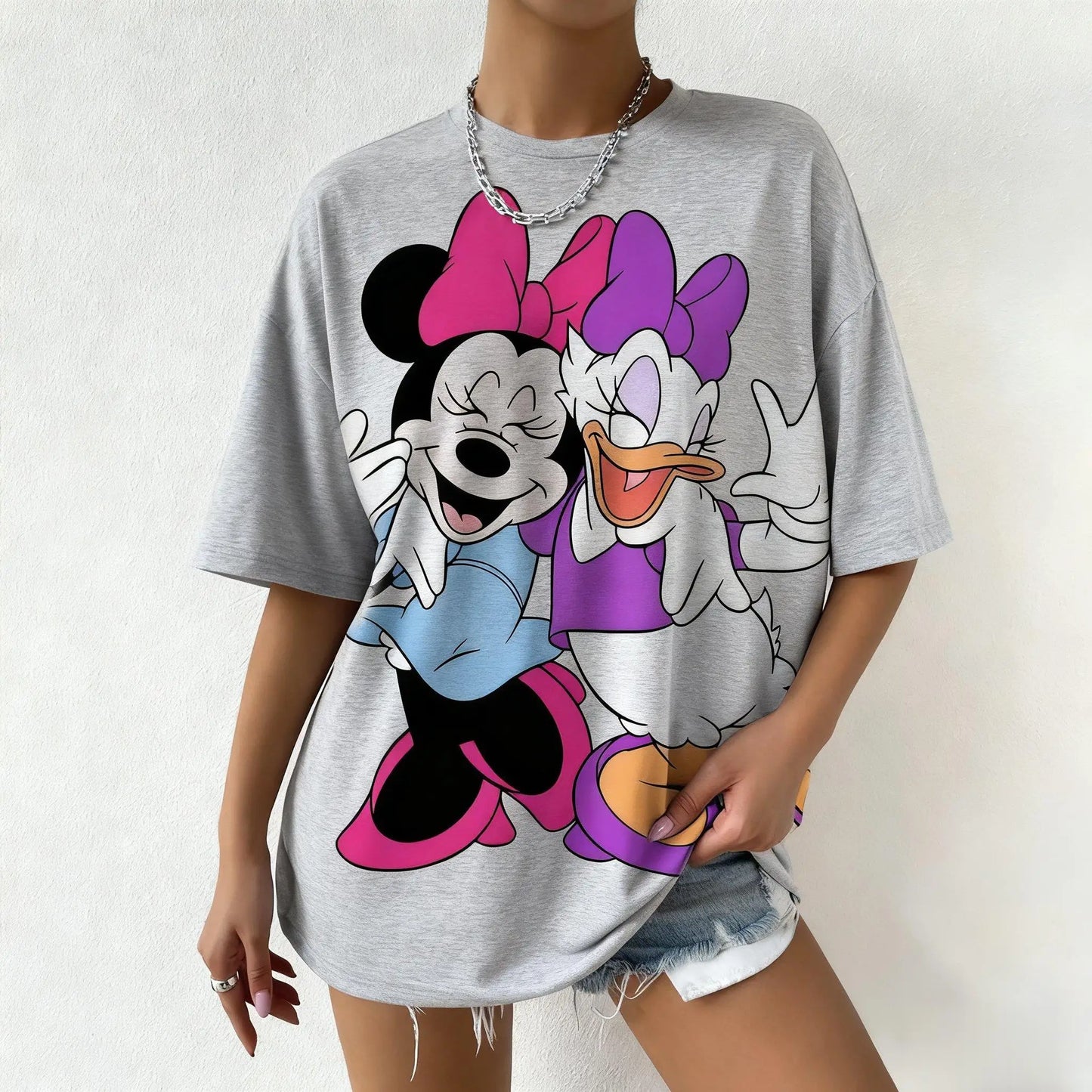 T-shirt Women Casual Short Sleeve Tops Mickey Mouse Minnie Daisy Duck Print New Summer Graphic Tee Y2k Clothes