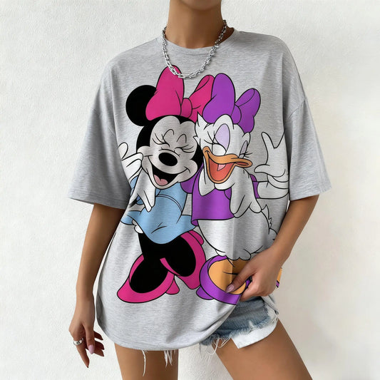 T-shirt Women Casual Short Sleeve Tops Mickey Mouse Minnie Daisy Duck Print New Summer Graphic Tee Y2k Clothes