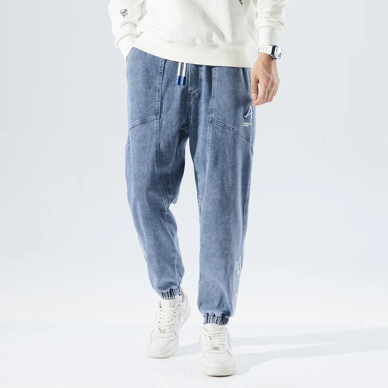 Spring Summer Men's Jogger Jeans Slight Stretch Denim Cargo Pants Black Blue Streetwear Baggy Jeans Trousers