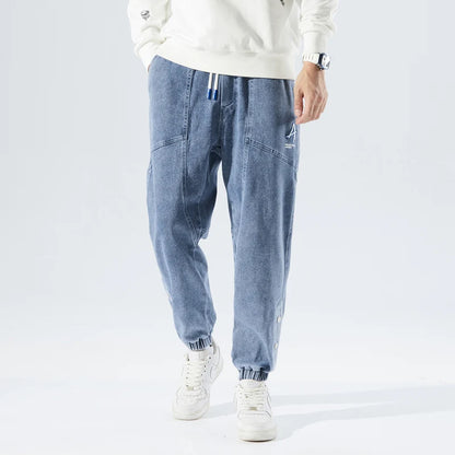 Spring Summer Men's Jogger Jeans Slight Stretch Denim Cargo Pants Black Blue Streetwear Baggy Jeans Trousers