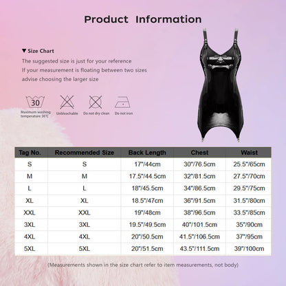 Womens Bodycon Tight Mini Dress Glossy Patent Leather Sexy Latex Club Dress with Garter Clips Back Zipper Rave Party Clubwear