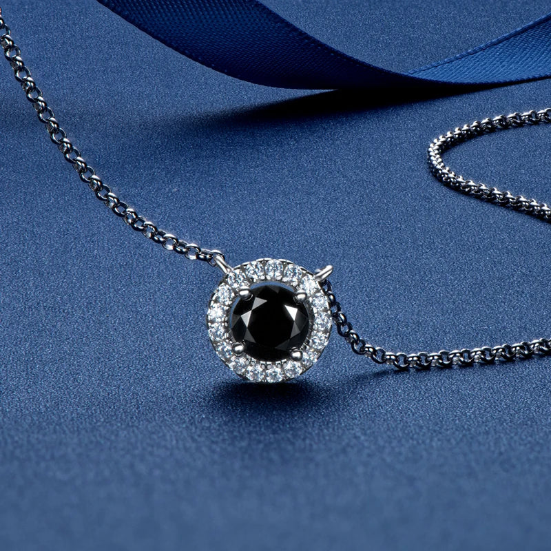 925 Sliver Moissanite Pendant Necklace Stud Earrings Sets Black Diamond Jewelry Set 18k White Gold Plated for Women & Men Gifts