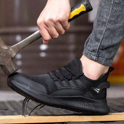 Men's Safety Shoes Anti- Crush Steel Toe Puncture Resistant Kevlar Lightweight Breathable Upper Slip-On Work Shoes