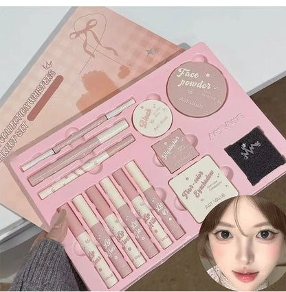 Makeup Set Include 4Lip Glaze,1Lip Oil,1Lip Cream,1Eyeliner,1Mascara,1Eyebrow Pen,1Blush,1Highlighter,1Eyeshadow,1Pressed Powder