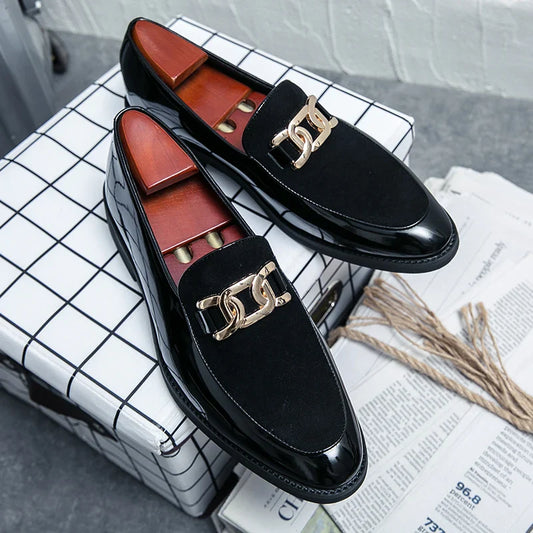 Men's fashion simple leather shoes business casual shiny loafers men's Korean version hairdresser small leather shoes