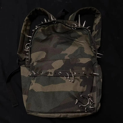 punk rivet leopard print backpack men's bag large capacity fashion Backpacks for women