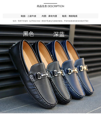 2025 New Handmade Soft Soled Beanie Shoes Men's Korean Style Casual Leather Shoes Social Spirit Boy Brand Lazy Shoes Loafers