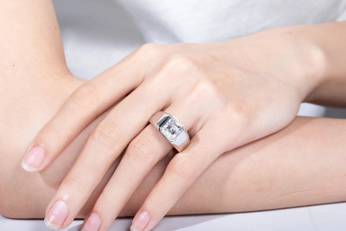 3ct Asscher Cut D Color Moissanite Engagement Rings Gold Plated S925 Silver Luxury Rings For Men Customs Jewelry