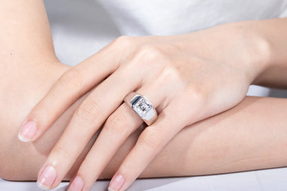 3ct Asscher Cut D Color Moissanite Engagement Rings Gold Plated S925 Silver Luxury Rings For Men Customs Jewelry