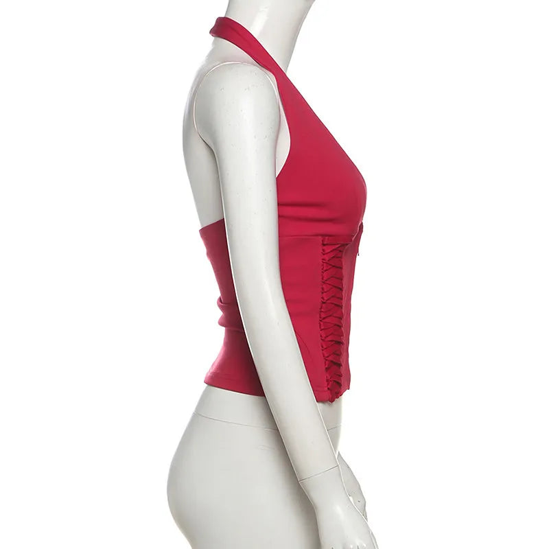 Sexy Fashion Vest Women Halter V-Neck Off Sleeves Backless Skinny Look Thinner Hot Chick Fashionable Atmosphere Style Top