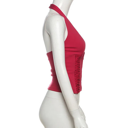 Sexy Fashion Vest Women Halter V-Neck Off Sleeves Backless Skinny Look Thinner Hot Chick Fashionable Atmosphere Style Top
