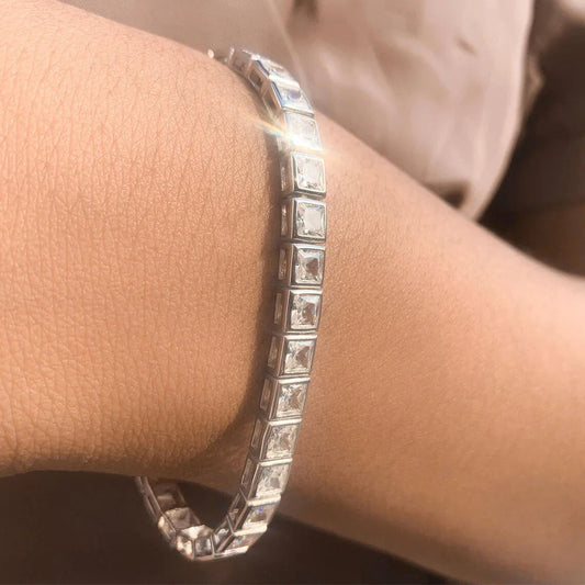 3/4mm Princess Cut  Moissanite Tennis Bracelets for Women Men 925 Silver Square Diamond Bezel Set Unisex BraceletCertified