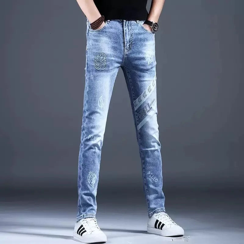 Spring and Autumn New Classic Fashion Elastic Fit Ankle Pants for Men - Casual Slim Fit Retro Sport High-Quality Denim Jeans