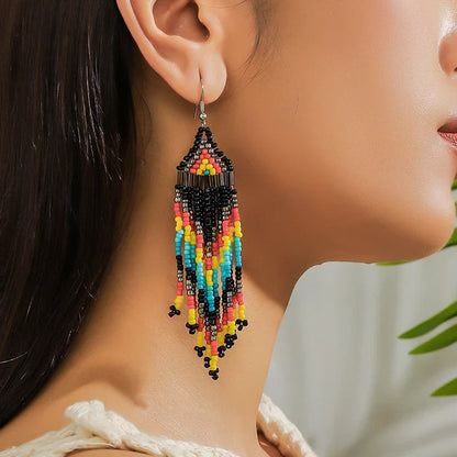 White Rice Beads Earrings For Women Retro Boho Tassels Water Drop Earrings Exaggerated Ethnic Style Earrings Jewelry