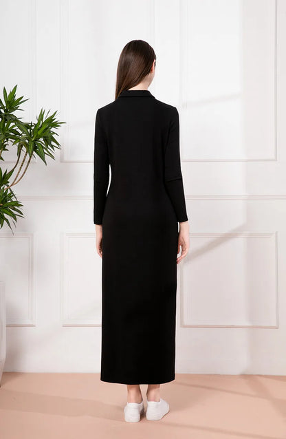 Maxi dress button design woman clothes full sleeve Ankle Length comfortable ribbing clothing  ( Ship out in 1 day)