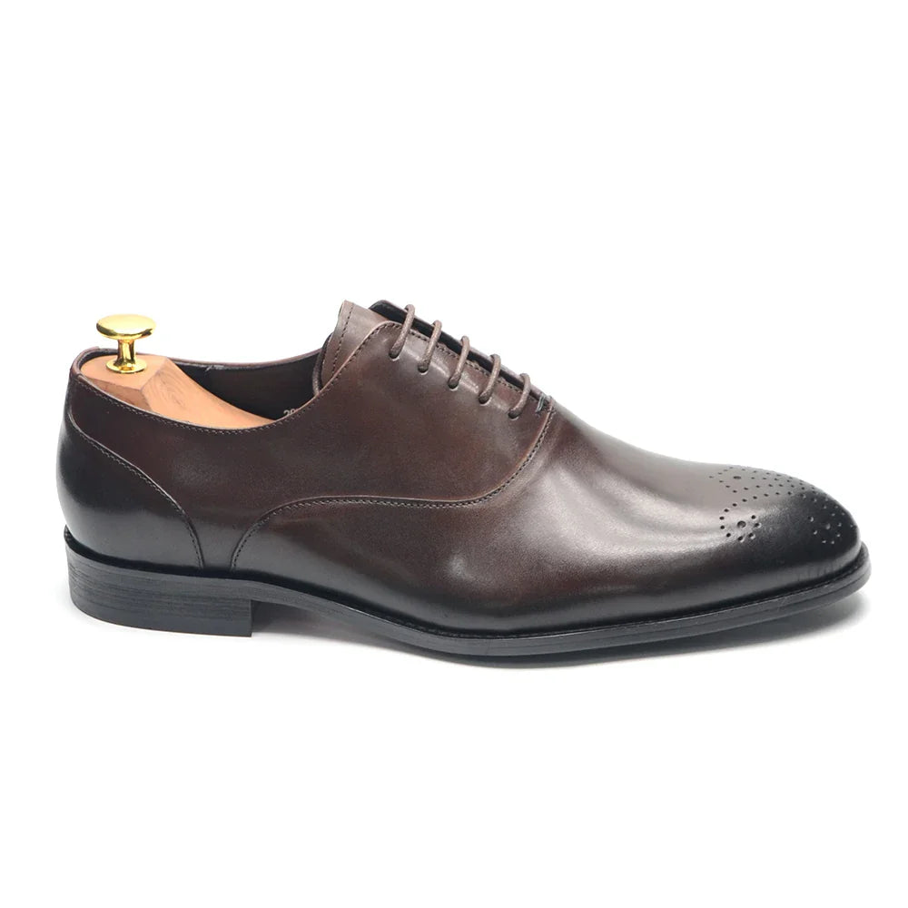 Italian Classy Men's Oxford Dress Shoes Genuine Cow Leather Lace-up Brogue Brown Black Business Office Wedding Formal Shoes Man