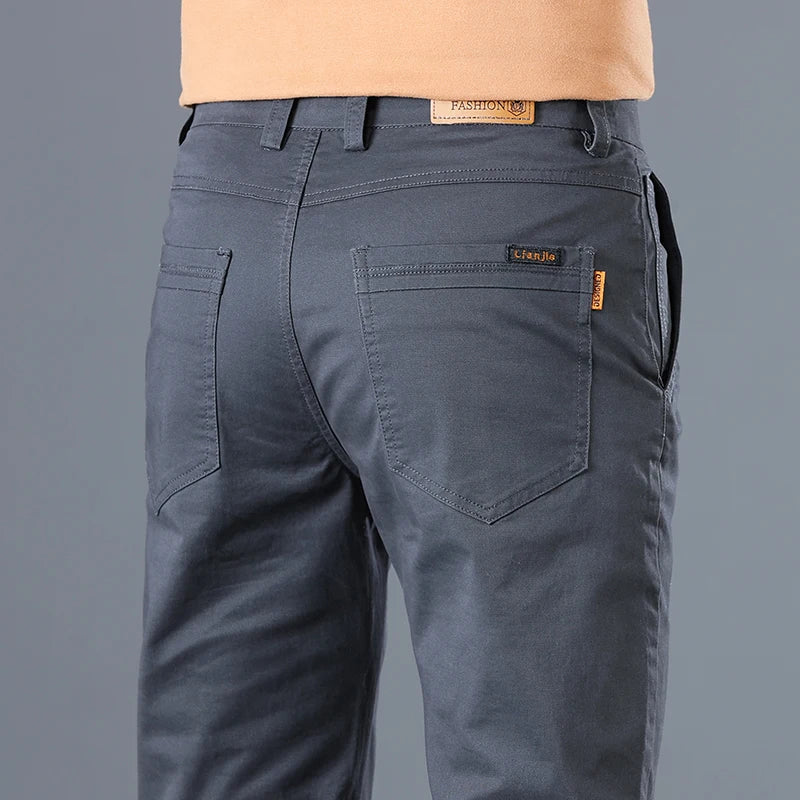 2024 Men's High Quality Pure Cotton Classic Solid Color Casual Pants Business Stretch Cotton Slim Straight Brand Trousers Male