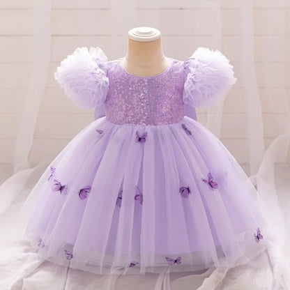 Baby Girl Clothing Summer Bow And Butterfly Pattern Halter Solid Color Mesh Baby Kids Dresses Cute Casual Baby Girl Dress ASQ03
