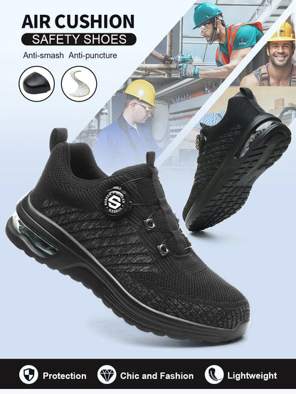 New Men's Rotary Buckle Safety Shoes Anti-Impact Anti-Piercing Lightweight Work Boots Fashion Sporty Design for Outdoor Pro