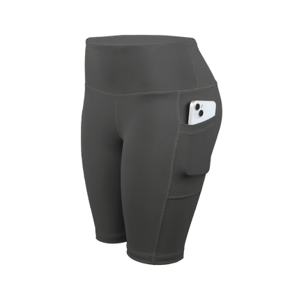 Women Solid Yoga Shorts with 3 Pockets High Waist Butt Lifting Workout Tights Gym Elastic Cycling Shorts Activewear