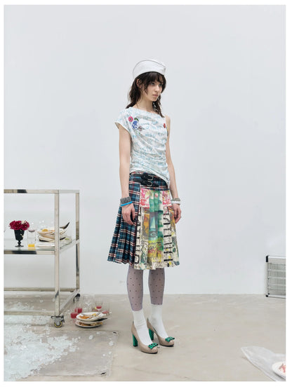 Women's Midi Skirts Tie Dye 2000s Aesthetic Harajuku Japanese Contrast Color Goblin Core American Retro High Street Design New