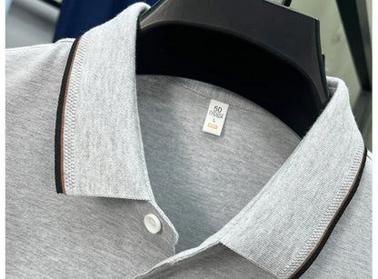Boutique cotton short sleeve men's polo shirt 2025 summer fashion striped high-end flip collar top casual youth business T-shirt