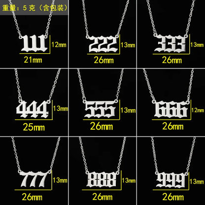 Stainless Steel Angel Number Lucky Numbers Necklaces 111 222 333 444 555 777 888 999 666 000 Pendant Necklace Charms Jewelry