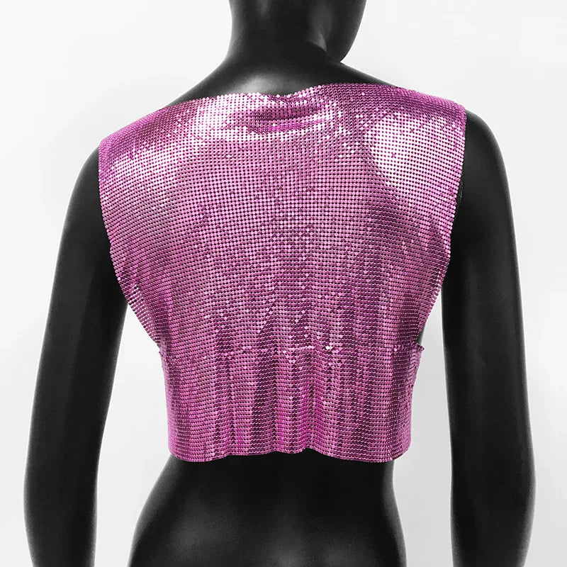 Sexy Metal Sequin Tank Top For Women y2k Summer Beach Backless Crop Top Rave Festival Club Outfits Camisole