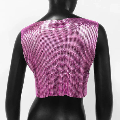 Sexy Metal Sequin Tank Top For Women y2k Summer Beach Backless Crop Top Rave Festival Club Outfits Camisole