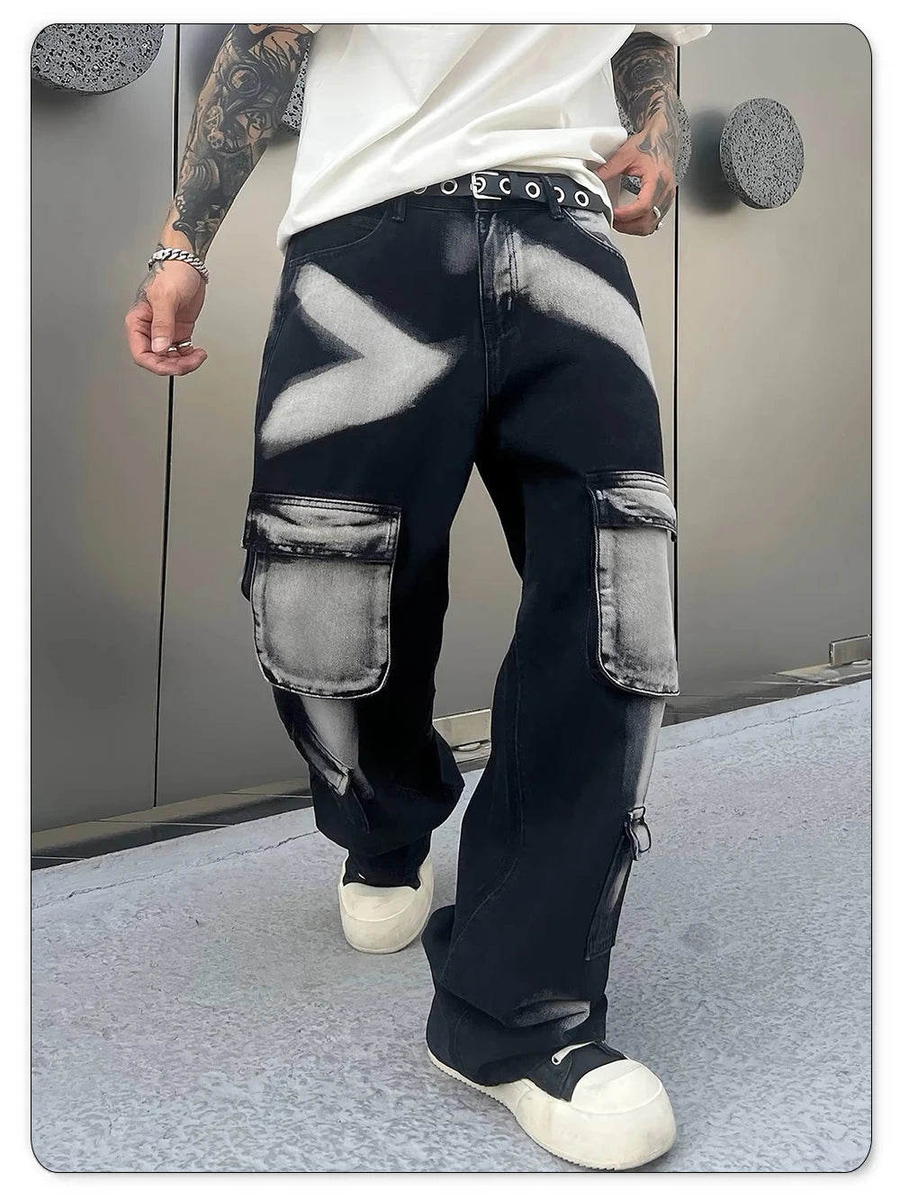 Trousers Streetwear Aesthetic Men's Jeans Tie Dye Man Cowboy Pants Wide Leg Hip Hop Goth Soft Cotton Original Multi Bag Jeans