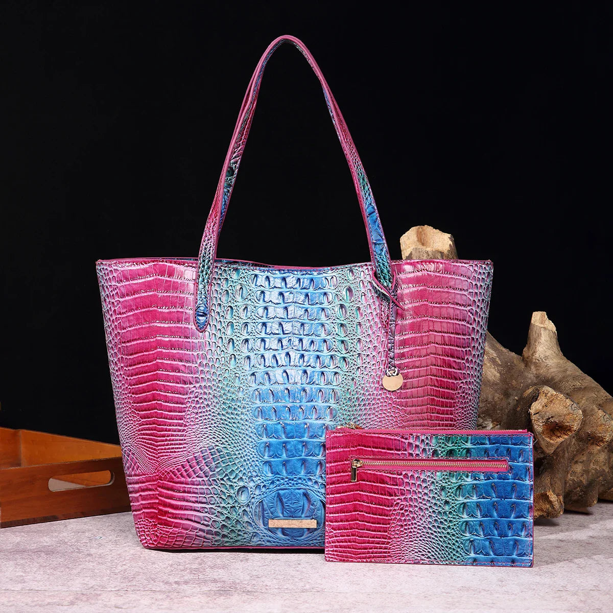 Leather Fashion Two Piece Crocodile Pattern Single Shoulder Tote Bag