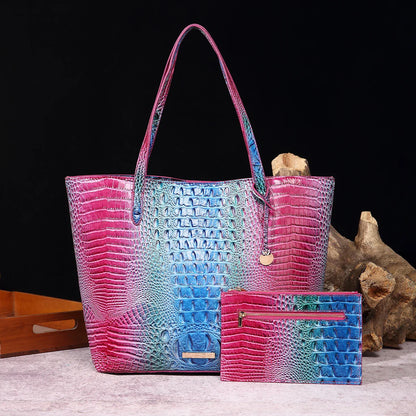 Leather Fashion Two Piece Crocodile Pattern Single Shoulder Tote Bag