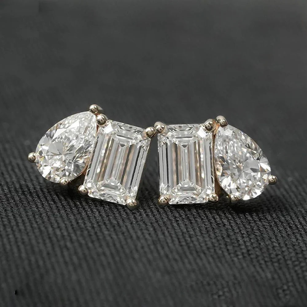 4cttw Radiant/Emerald&Pear Cut Moissanite Stud Earring with Certificate 2Diamond Ear Studs for Women Wedding S925 Silver Jewelry