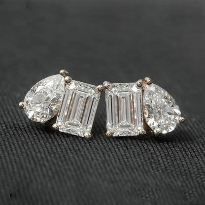 4cttw Radiant/Emerald&Pear Cut Moissanite Stud Earring with Certificate 2Diamond Ear Studs for Women Wedding S925 Silver Jewelry