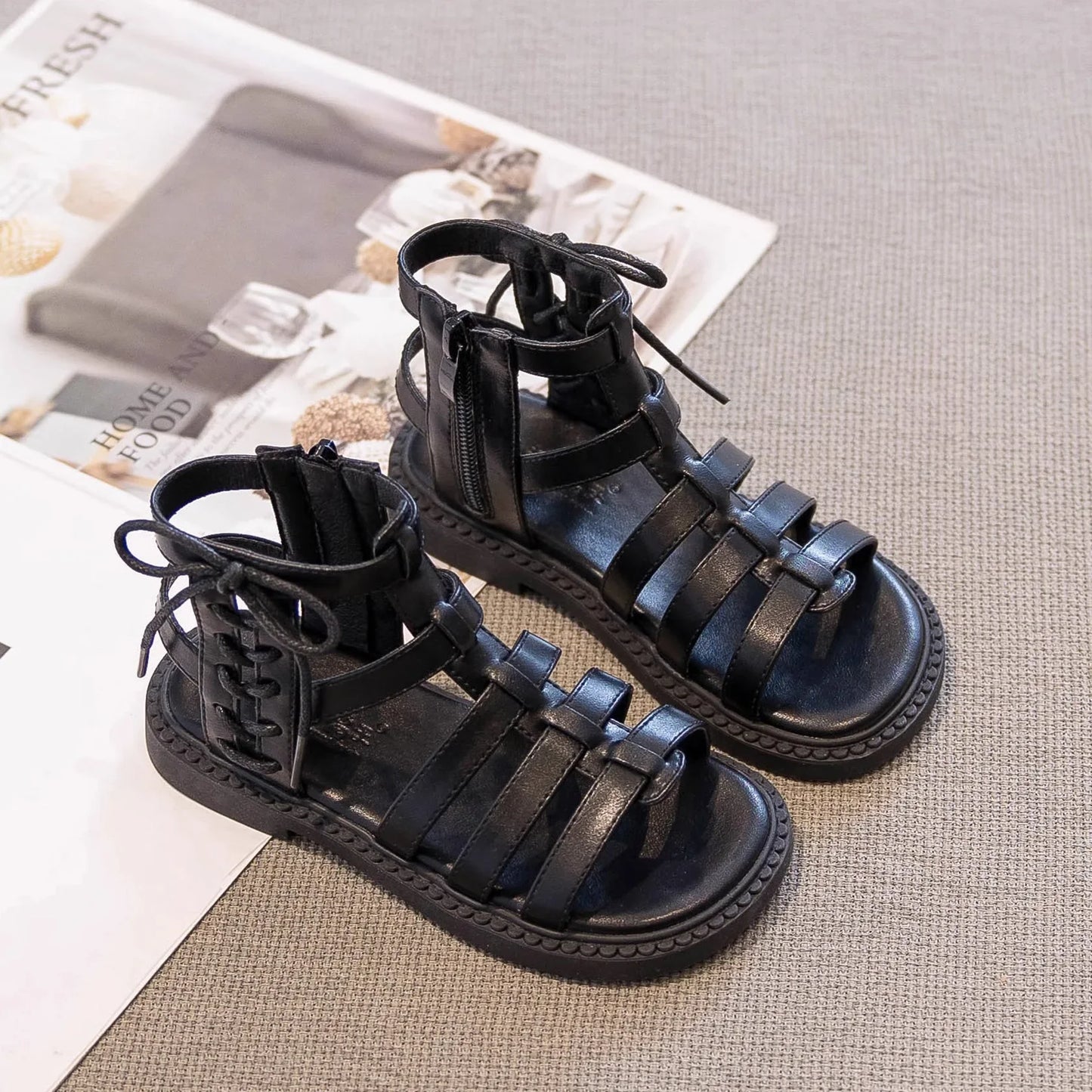 2026 Children Sandals High-top Kids Girls Sandals Baby Sandals High Quality Flat Cut-Outs Beach Sandals