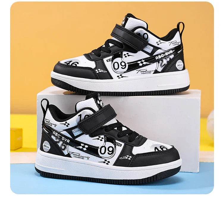 Cute girls and boys basketball shoes school activities children's casual shoes low-cut shoes autumn and winter new leather shoes