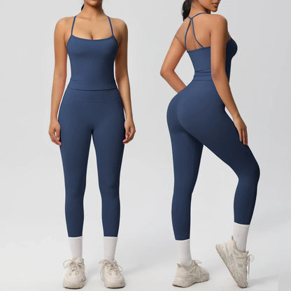 2PCS Yoga Set Nude Feeling Workout Sets Women Tracksuit Gym Push Up Fitness Running Workout Sportwear Sport Bra Leggings Suit