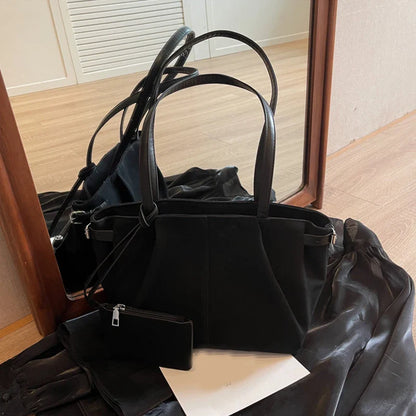 Suede Shoulder Bags for Women Large Suede Totes Lightweight Underarm Bag Casual Shopper Handbag Solid Color Travel Bucket Bags