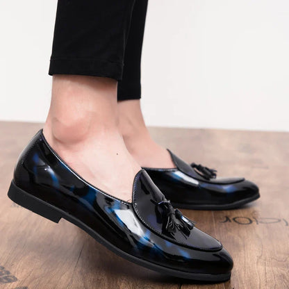 Fashion Men Shoes Patent Leather 37-47 Size Boys Breathable Loafers Black Soft Outdoor Casual Summer Mules Dress Flats