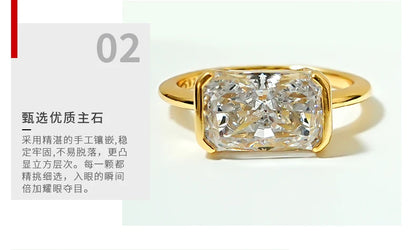 Vintage style broken ice cut 925 silver ring 7 * 11 high carbon diamond cube candy INS diamond ring light luxury gift