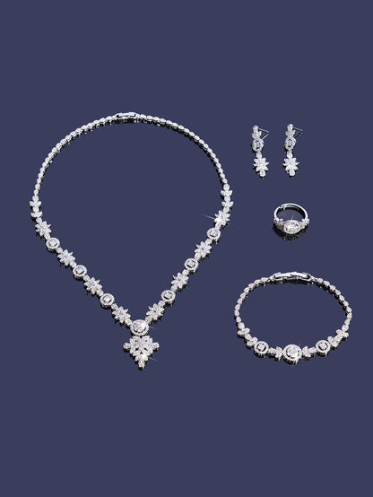 Luxury Cubic Zirconia Necklace Bracelet Earrings And Ring 4pcs Dubai Full Jewelry Set For Women