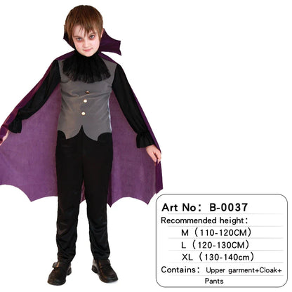 Halloween Vampire Cosplay Costume for Kids Carnival Party Dress Up Outfit Children Role Play Vampiran