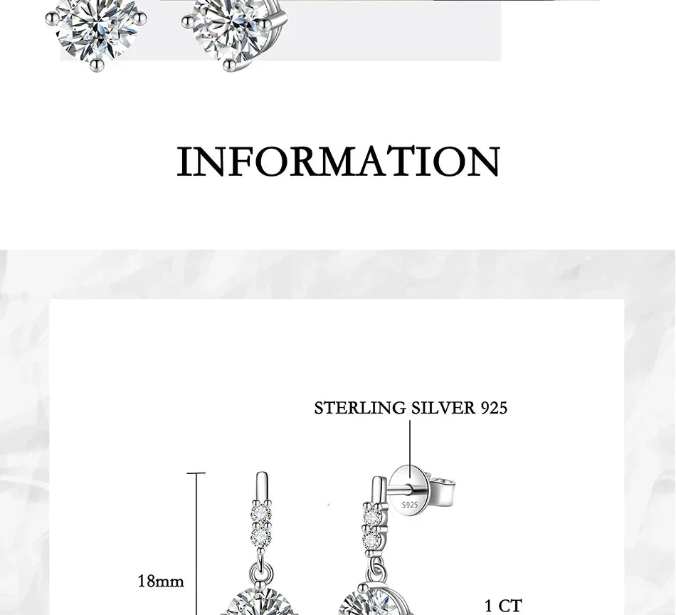 0.5/1CT Moissanite Drop Earring Women S925 Pure Silver Four Claw Laboratory Diamond Fashion Luxury Wedding Jewelry