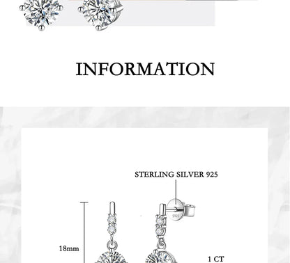 0.5/1CT Moissanite Drop Earring Women S925 Pure Silver Four Claw Laboratory Diamond Fashion Luxury Wedding Jewelry