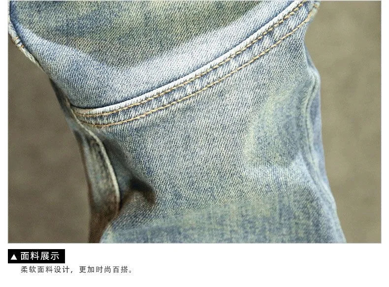 2024 Spring and Autumn New Fashion Blue Patchwork Denim Pants Men's Casual Slim Comfortable Breathable High-Quality Jeans 28-36