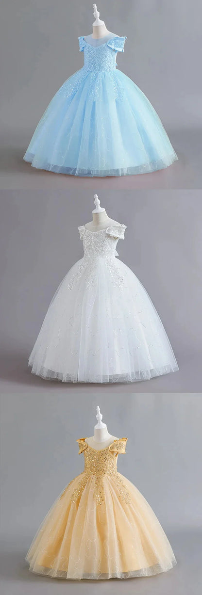 Flower Girl Lace up Dress Wedding Kids flowers First Communion Ball embroidery Festival Party Dress 12Y